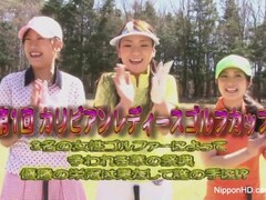 Cute Asian teen girls play a game of strip golf Thumb