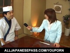 Mitsu Anno gets cock deepthroat and cum in mouth in food fetish Thumb