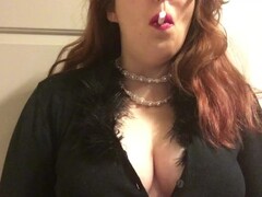 Chubby Goth Teen with Big Perky Tits Smoking Red Cork Tip 100 in Pearls Thumb