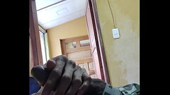 Masturbating my cock with the door open. Thumb