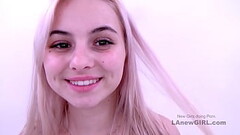 Cute Blonde Teen cums REALLY hard on Producer'_s cock Thumb