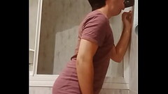 Deepthroating dildo secretly at the bathroom Thumb